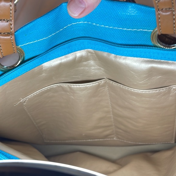 Sakroots Turquoise Orange Brown & Coral Coated canvas Handbag - Picture 5 of 9